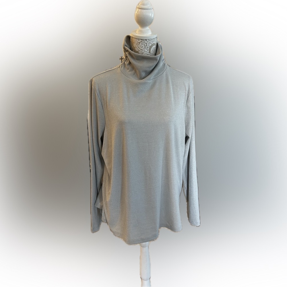 Silver sheen turtleneck top, by Aprez